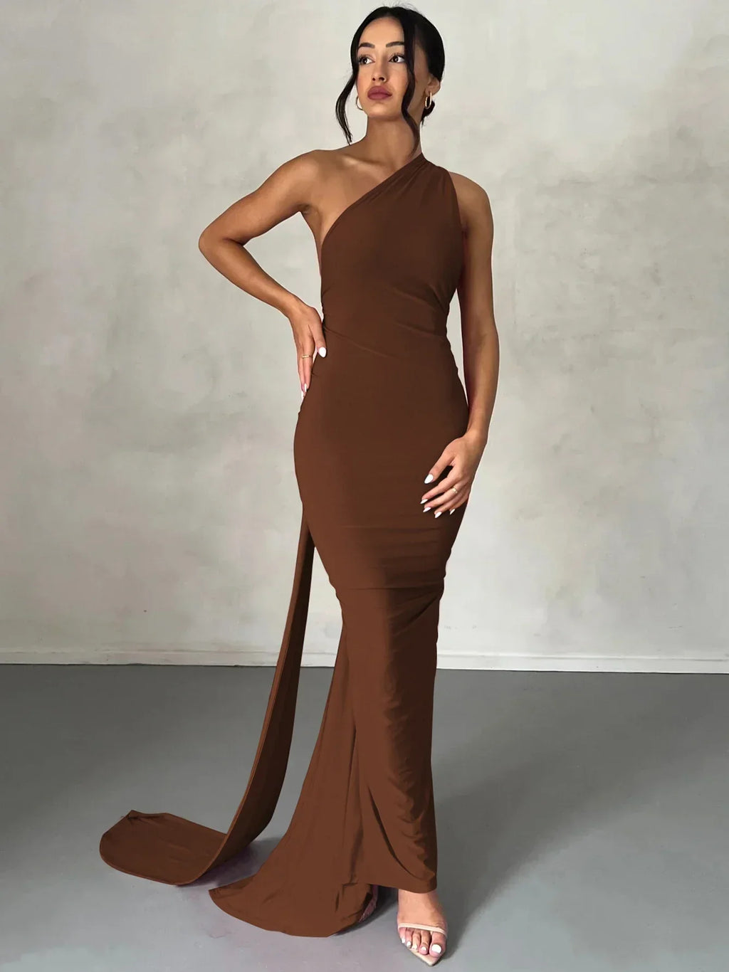 Halter Neck Open Back Draped Sash Ruched Ring Detail Maxi Dress