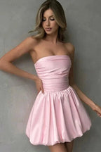 Off Shoulder Pleated A-Line Backless Mini Dress