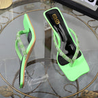 Rhinestone clip toe flip-flops with square heel, designer luxury sandals