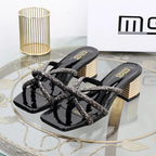 Rhinestone sandals with thick high heels for women's luxury style in autumn