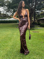 Scale Sequin Deep V Keyhole Bust Camisole Bodycon Maxi Dress
