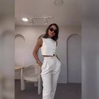 Cropped Pant Sleeveless Vest Suit