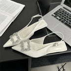 Crystal Women Pumps with Pointed Toe and Thin Low Heel