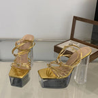 Summer 14.5CM Clear Square High Heels Stripper Sandal for Women