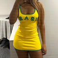 Letter Print Contrast Trim Scoop Neck Tank Bodycon Mini Dress