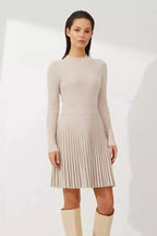 O-Neck Long Sleeve Mini Dress with High Waist