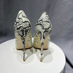 White Snakeskin Pointy Toe High Heel Stiletto Pumps for Women