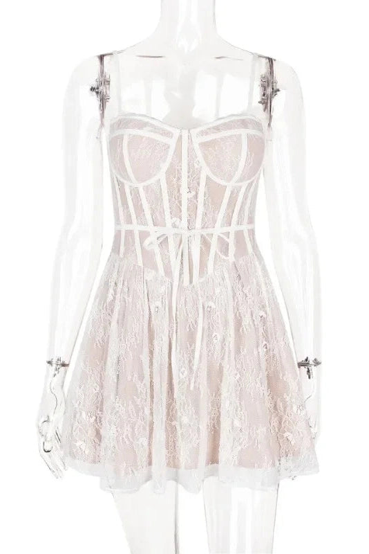 Lace Straps Backless Sleeveless A-Line Mini Dress with High Waist