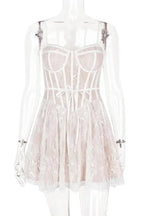 Lace Straps Backless Sleeveless A-Line Mini Dress with High Waist