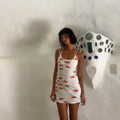 Goldfish Print Scoop Neck Double Spaghetti Strap Bodycon Mini Slip Dress