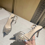 Glitter Rhinestone Pointed Toe Women Pumps and Slingback Sandals