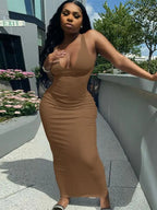 Ribbed Knit Deep Scoop Neck Tank Bodycon Maxi Dress