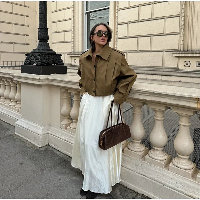 Lapel Single Breasted Loose Windbreaker Women Solid Oversized Jackets 2025 New Fashion Casual Autumn Chic High Street Outerwear