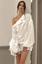 Backless Long Sleeve Mini Dress with High Waist