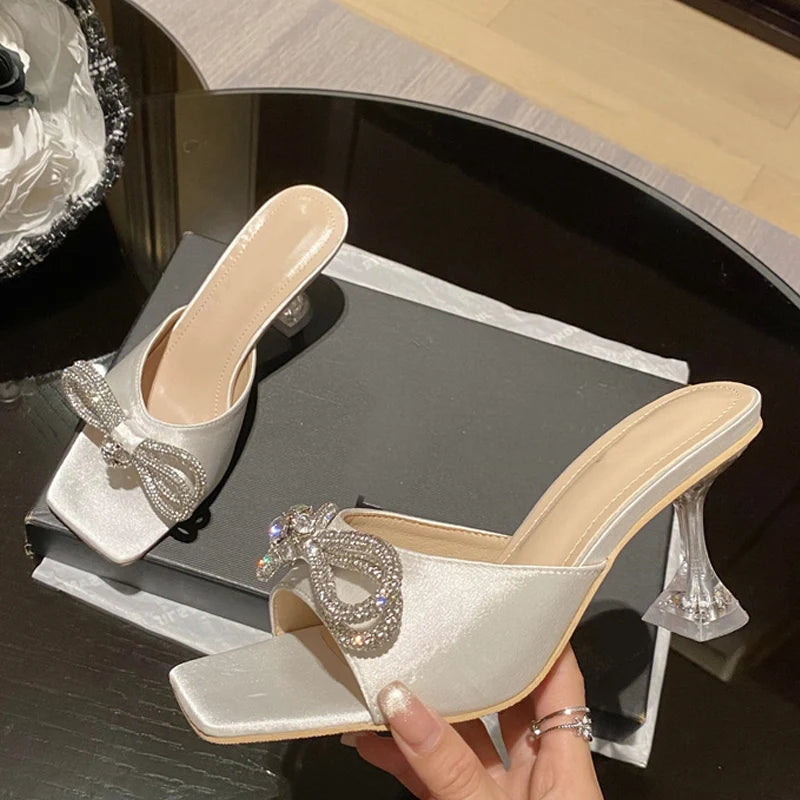 Glitter Rhinestones Transparent Strange High Heels for Women on the Runway