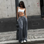 Y2k Lace Patchwork Waist Pants Women Baggy Casual Korean Fashion Office Oversize Trousers Basic Old Money Pantalones