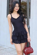 Hollow Out Slim Spaghetti Strap V-Neck Mini Dress