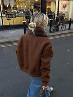 Vintage Coffee Lamb Wool Lapel Jackets For Women Chic Zipper Long Sleeved Thicken Warm Coats New Female Winter Streetwear