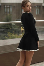 Slim Patchwork High Waist Lace Long Sleeve Mini Dress