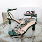 Rhinestone Summer Sandals with High Heels