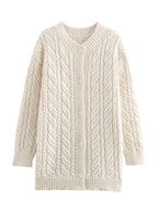 Beige Twist Knitted Cardigan Sweater Buttons Autumn Winter Women Loose Casual Long Cardigans Fashion New Female Sueter Mujer