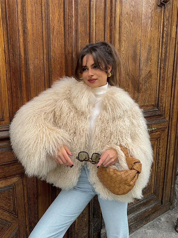 Luxury Warm Fluffy Faux Fur Coat 2024 Women Fashion Solid Long Sleeve Short Coats Winter Female Casual High Street Outercoat