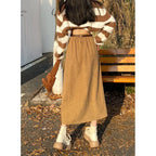 AmyVictoria | Classic Belt Corduroy Midi Skirt
