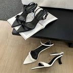 Women's Thin Low Heel Buckle Strap Slingback Pointed Toe Party Sandals