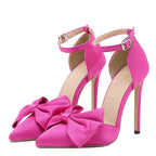 Butterfly-Knot Pointed Toe Ankle Buckle Stiletto High Heels