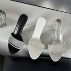 Crystal Women's Summer Street Narrow Band Thin High Heel Slippers