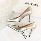 Patent Leather Pointed Toe Stiletto Pumps for Women Office Wear