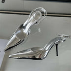 Gold Silver Ankle Buckle Strap Women Pumps with Sexy Pointed Toe and Thin High Heels