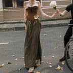 Sexy Women Butterfly Detail Strapless Long Dress Aesthetic Chic Detachable Corset Top Vintage Elegant Maxi Dresses