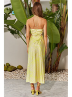 Floral Print Halter Ring Neck Side Waist Cutout Column Midi Dress