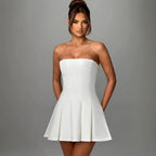 Oversized Bow Strapless Pleated Fit and Flare Mini Dress