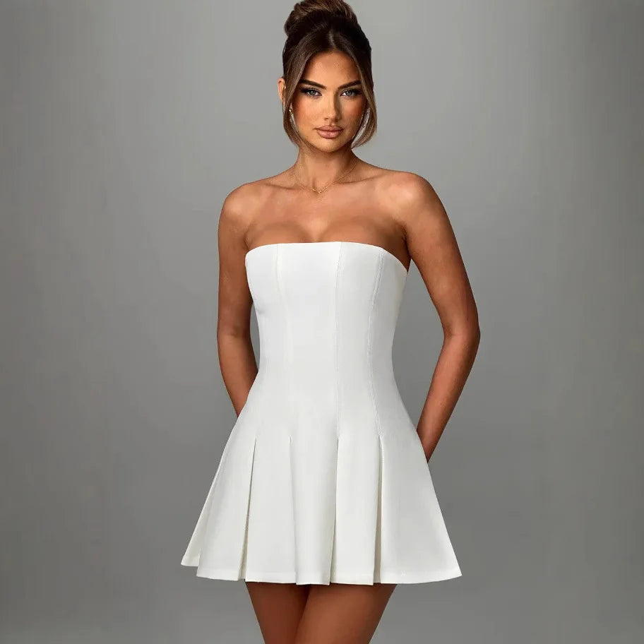 Oversized Bow Strapless Pleated Fit and Flare Mini Dress