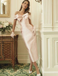 Satin Off Shoulder Oversized Bow Sleeve Midi Dress