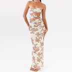 Strapless Ring Waist Cutout Ruched Hip High Slit Maxi Dress