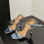 Crystal Rhinestone Sandals Women Fashion Square Toe High Heels