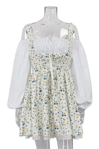 Lace Patchwork Square Collar Mini Dress