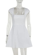 A-Line Mini Dress with Square Collar and Short Sleeves