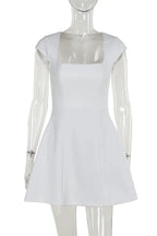 A-Line Mini Dress with Square Collar and Short Sleeves