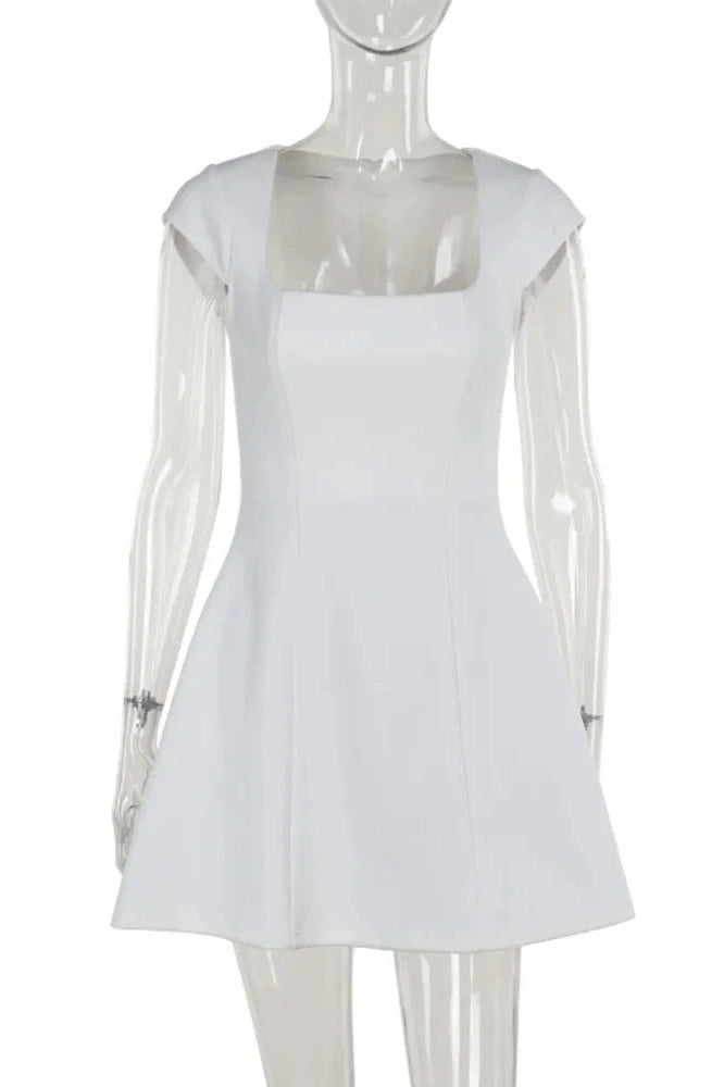 A-Line Mini Dress with Square Collar and Short Sleeves