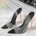 PVC Transparent CRYSTAL High Heels Sandals for Women with Peep Toe Slip-On Style