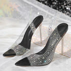 PVC Transparent CRYSTAL High Heels Sandals for Women with Peep Toe Slip-On Style