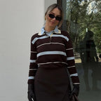 Fashion Stripe Women's T-shirt Casual Short Sleeve Female All Match Polo Shirts Summer New Ladies Loose Tops High Street