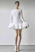 Fluffy Hem Round Neck Mini Dress