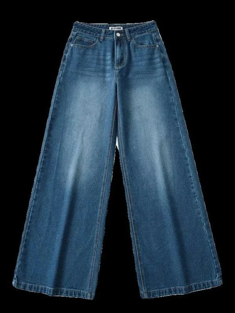 Retro American plus straight leg women jeans washed and versatile Gothic Harajuku loose fit high waisted casual jeans y2k pants