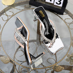 Rhinestone chain clip toe sandals with thick sole