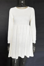Pleated Long Sleeve Mini Dress with High Waist